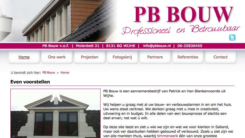 Website - PB Bouw, Wijhe