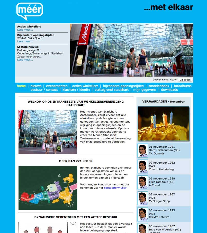 Website - Intranet Winkeliers Stadshart, Zoetermeer